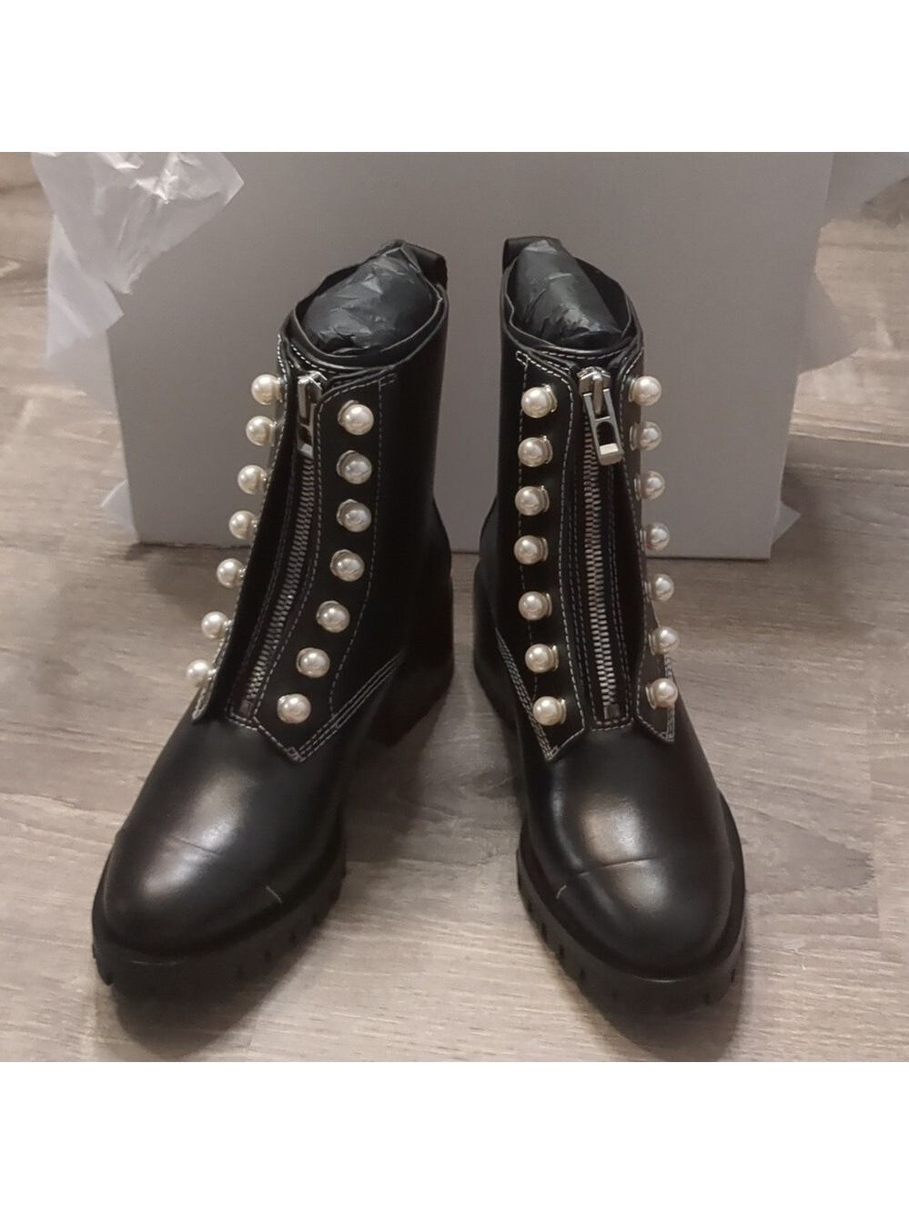 3.1 Phillip Lim black hayett lug sole zipper boot with pearls size 39